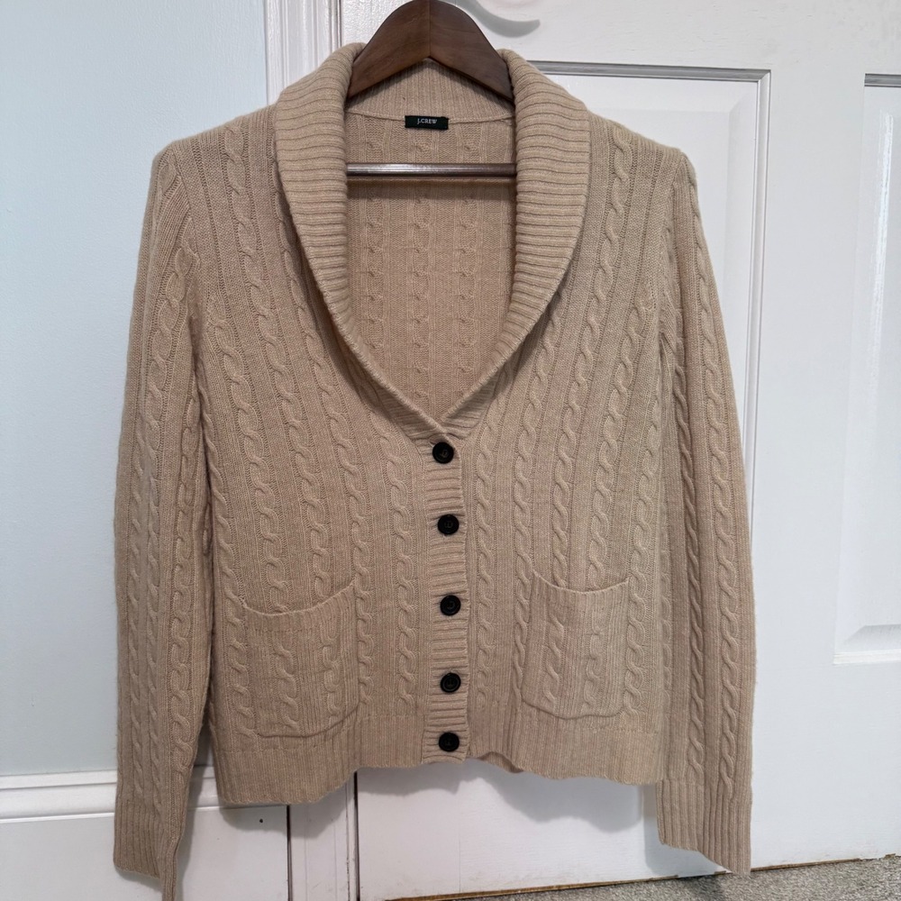 J Crew Tan Cable Knit Shawl Collar cashmere  mix Cardigan Men's Size Medium